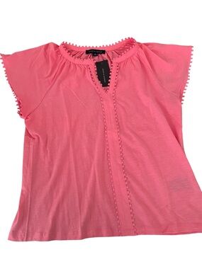 Tommy Hilfiger Coral Pink Pom-Trim Short Sleeve Blouse